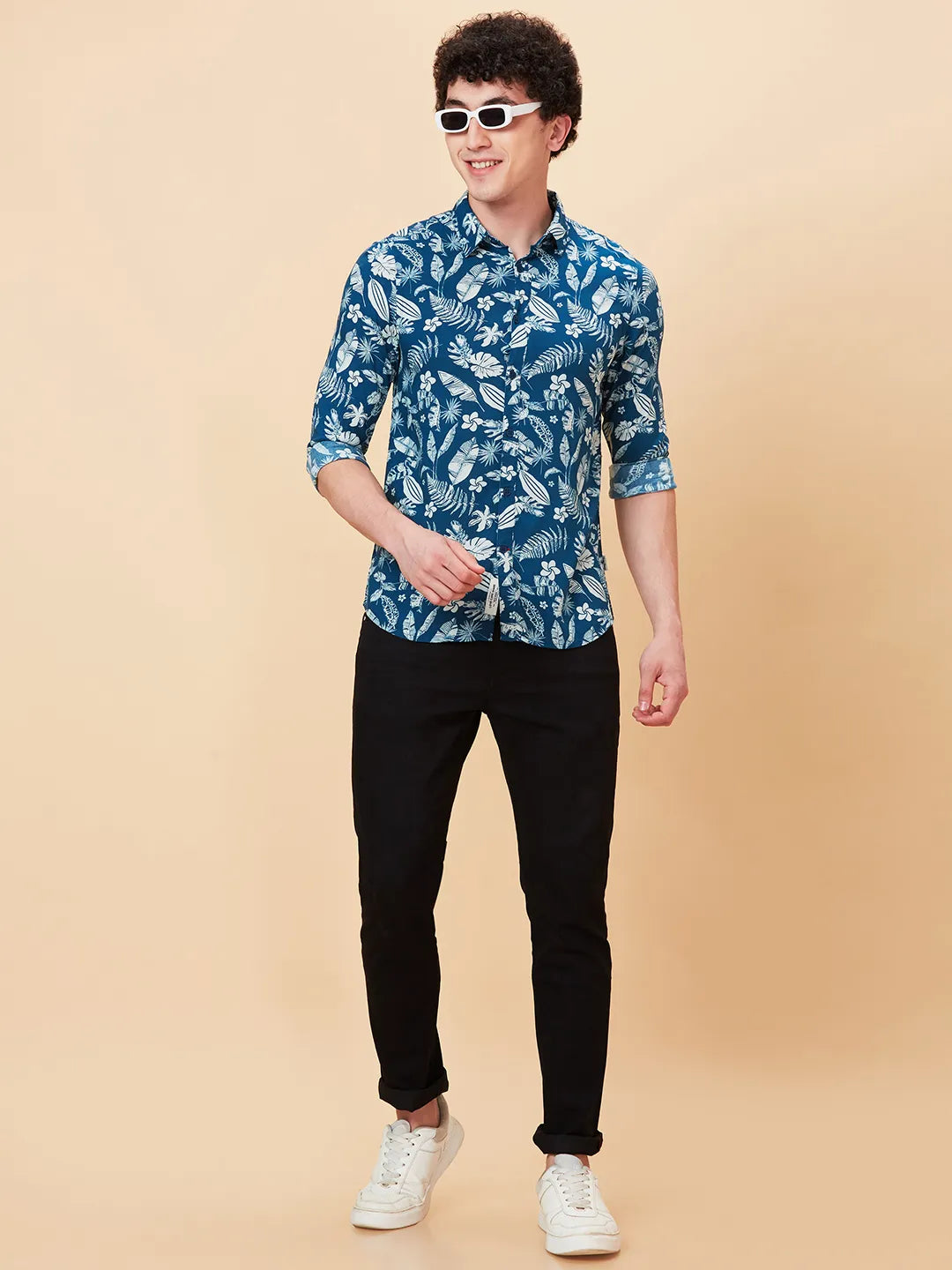 Blue Slim Fit Regular Collar Men's Shirt by Being Human Clothing