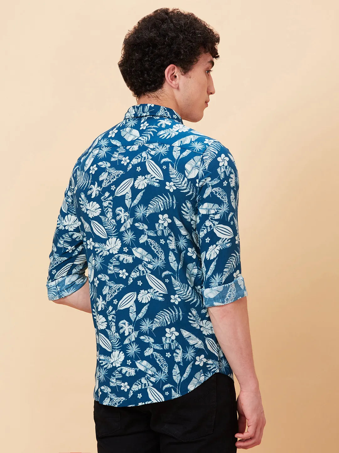 Blue Slim Fit Regular Collar Men's Shirt by Being Human Clothing