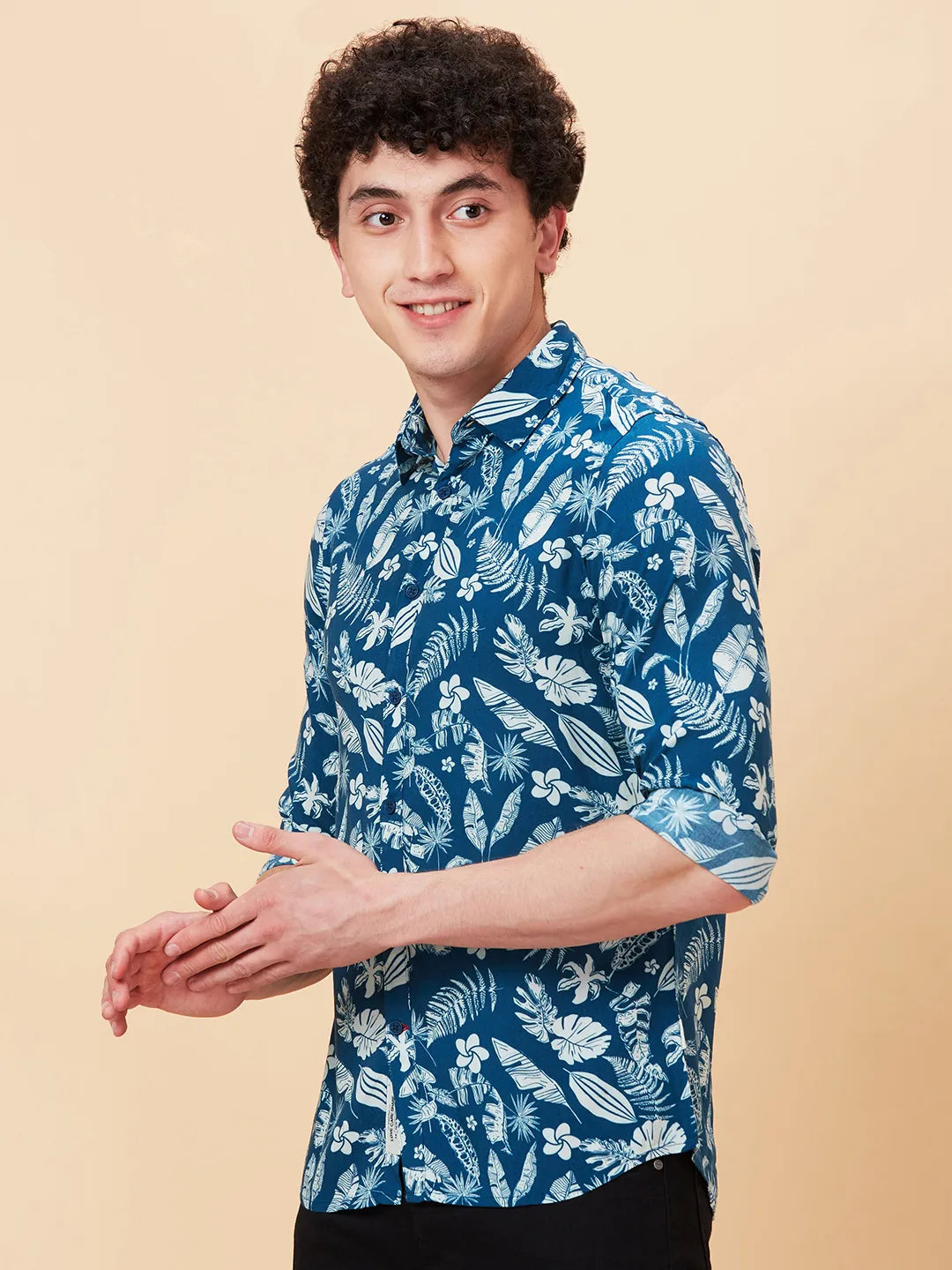 Blue Slim Fit Regular Collar Men's Shirt by Being Human Clothing