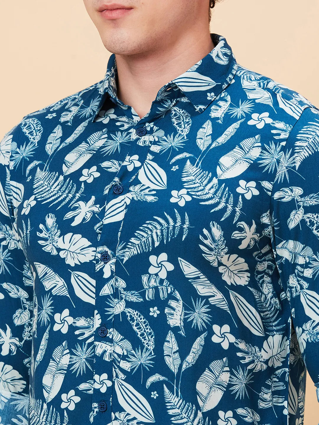 Blue Slim Fit Regular Collar Men's Shirt by Being Human Clothing