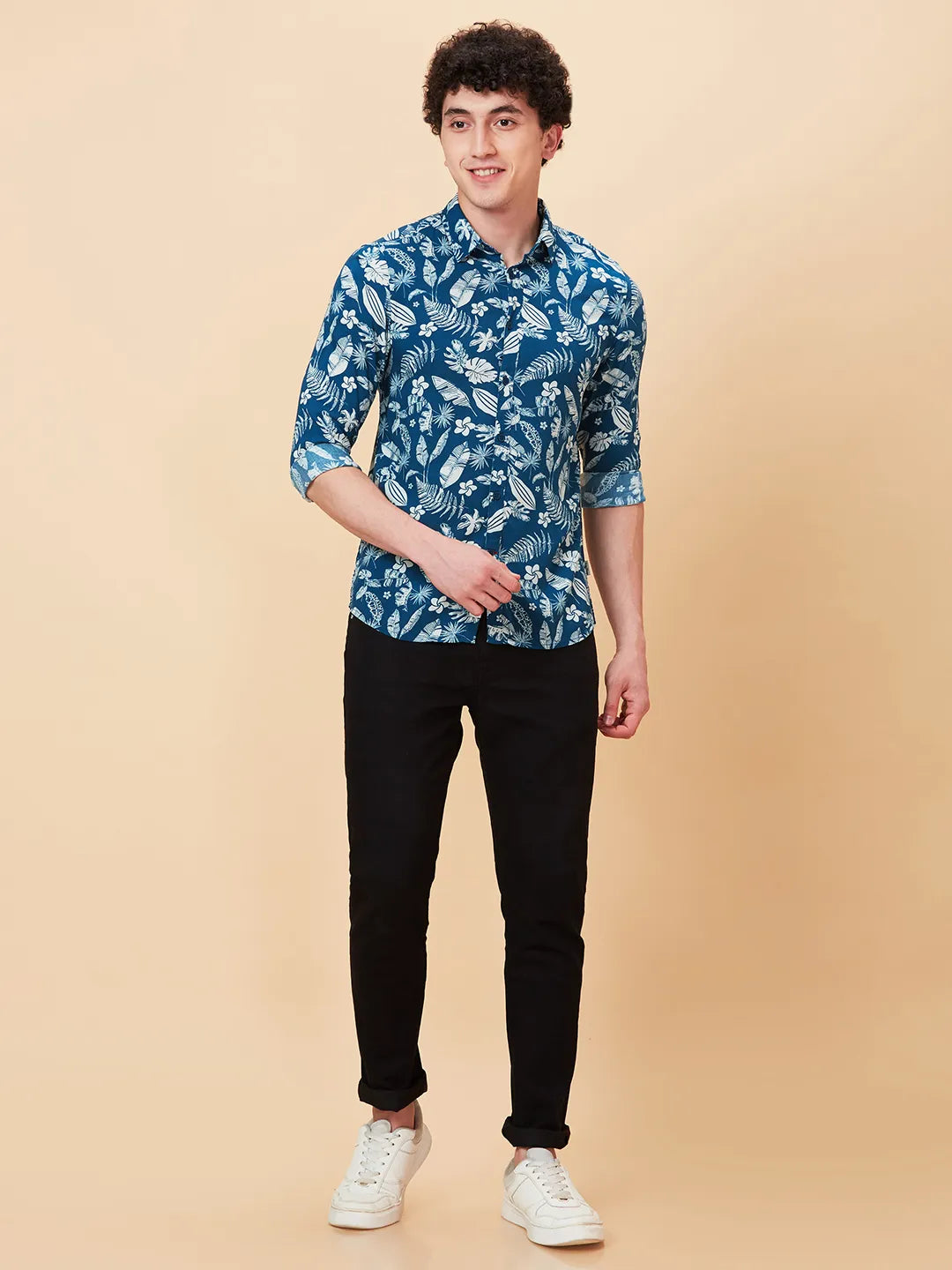 Blue Slim Fit Regular Collar Men's Shirt by Being Human Clothing