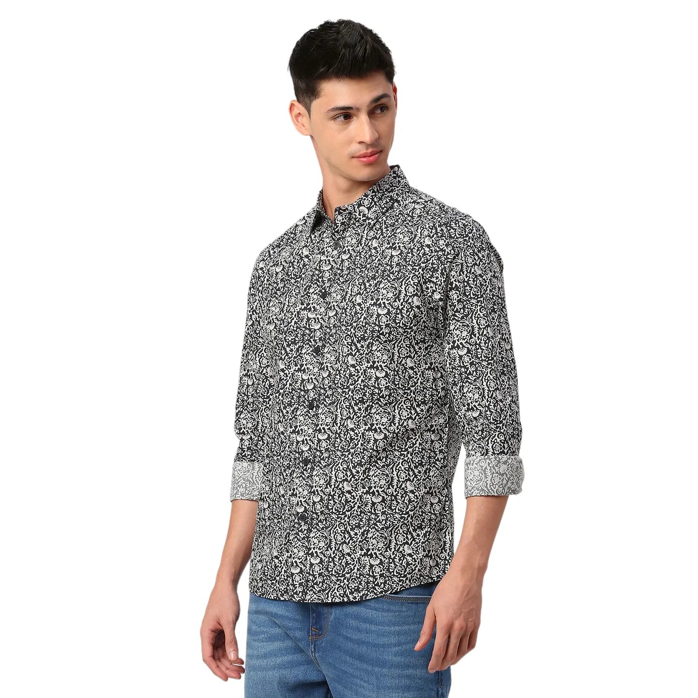 Black Slim Fit Regular Collar Men's Shirt by Being Human Clothing