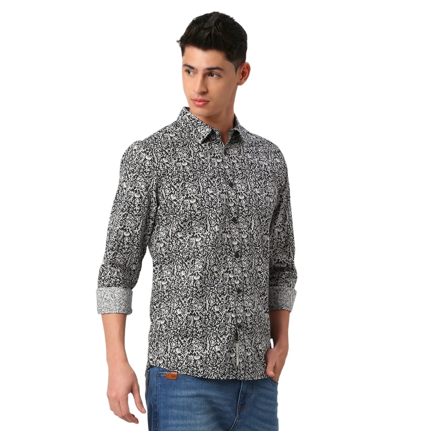Black Slim Fit Regular Collar Men's Shirt by Being Human Clothing