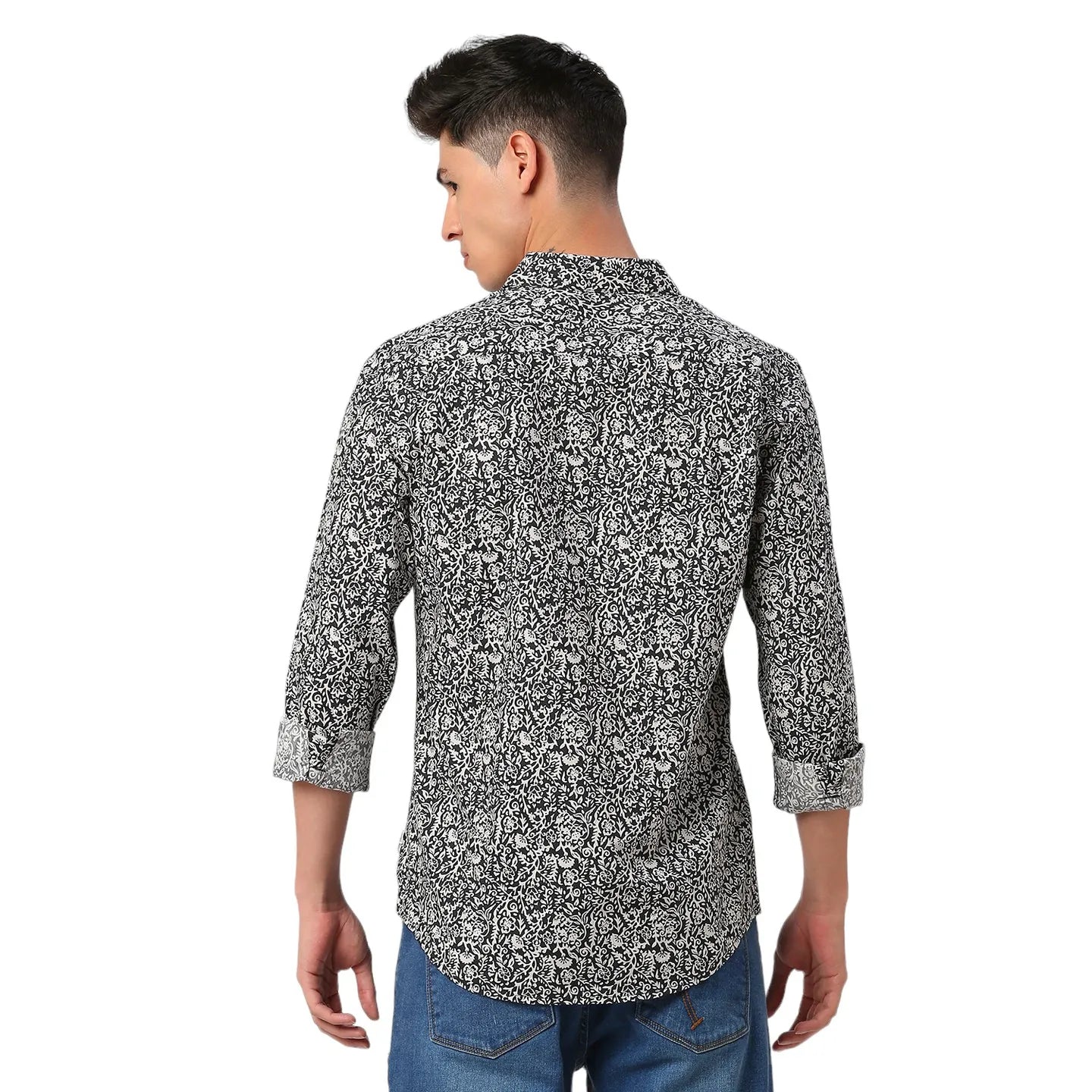 Black Slim Fit Regular Collar Men's Shirt by Being Human Clothing