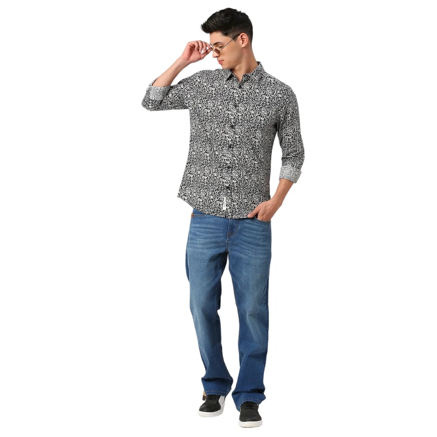 Black Slim Fit Regular Collar Men's Shirt by Being Human Clothing