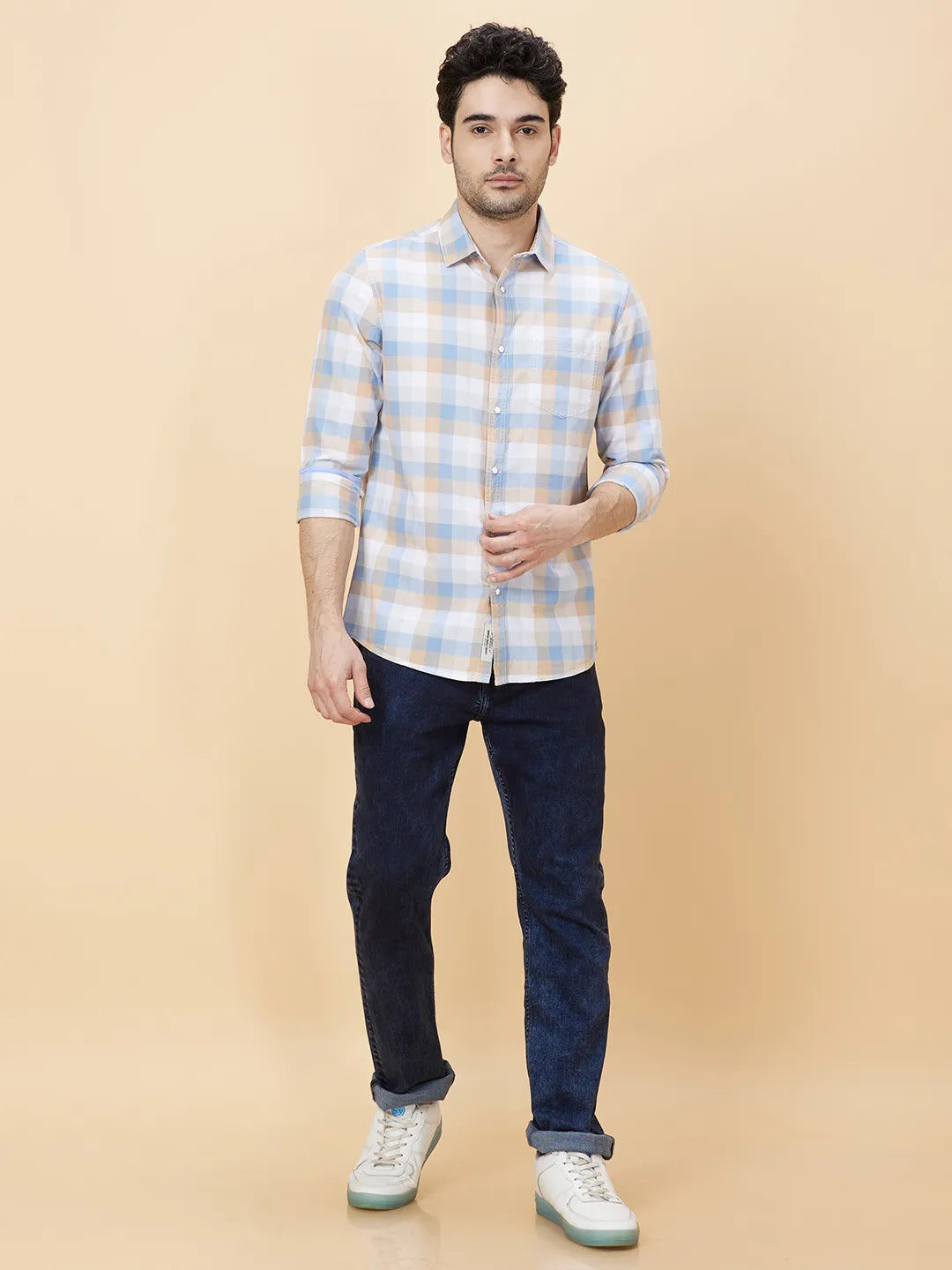 White Slim Fit Regular Collar Men's Shirt by Being Human Clothing