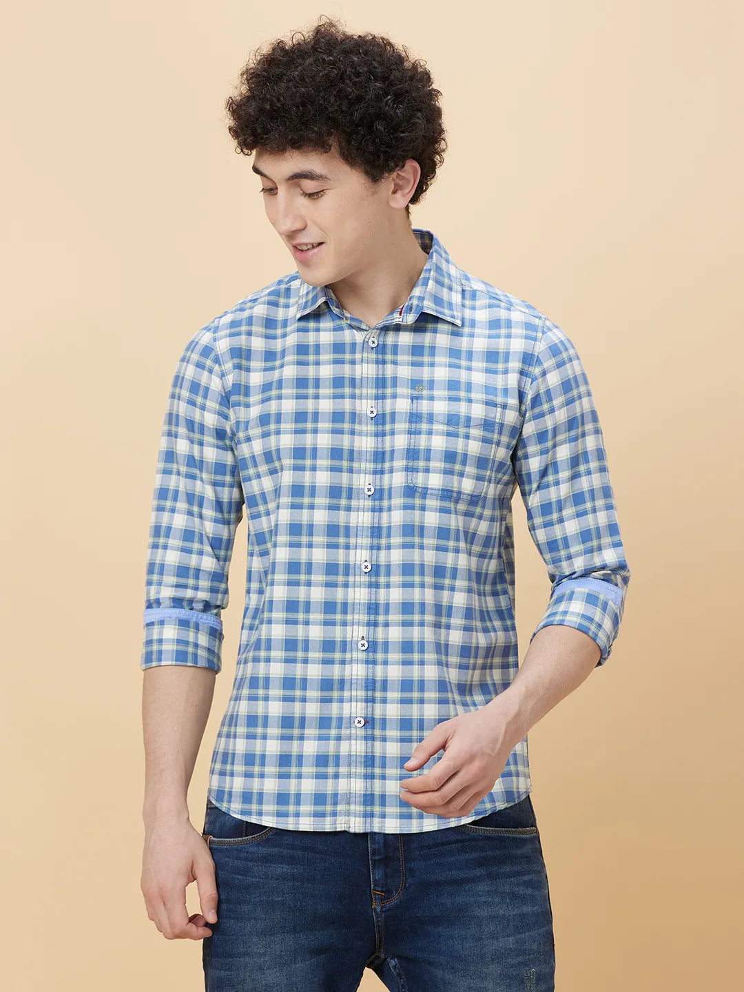 Blue Slim Straight Fit Regular Collar Long Sleeves Men's Shirt by Being Human Clothing