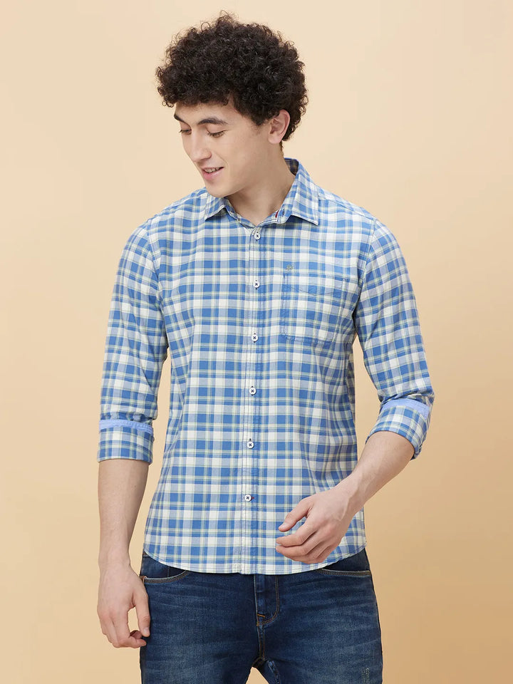 Blue Slim Straight Fit Regular Collar Long Sleeves Men's Shirt by Being Human Clothing