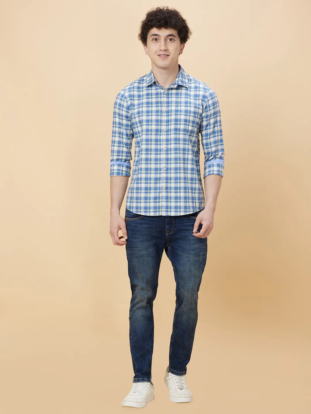 Blue Slim Straight Fit Regular Collar Long Sleeves Men's Shirt by Being Human Clothing