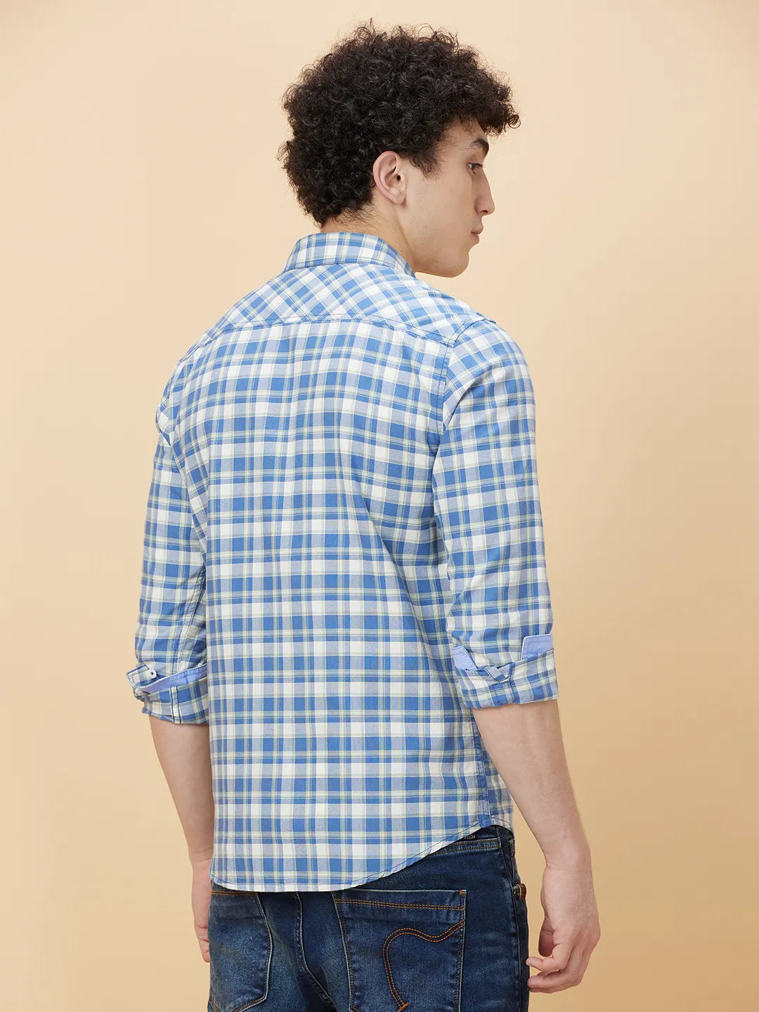 Blue Slim Straight Fit Regular Collar Long Sleeves Men's Shirt by Being Human Clothing