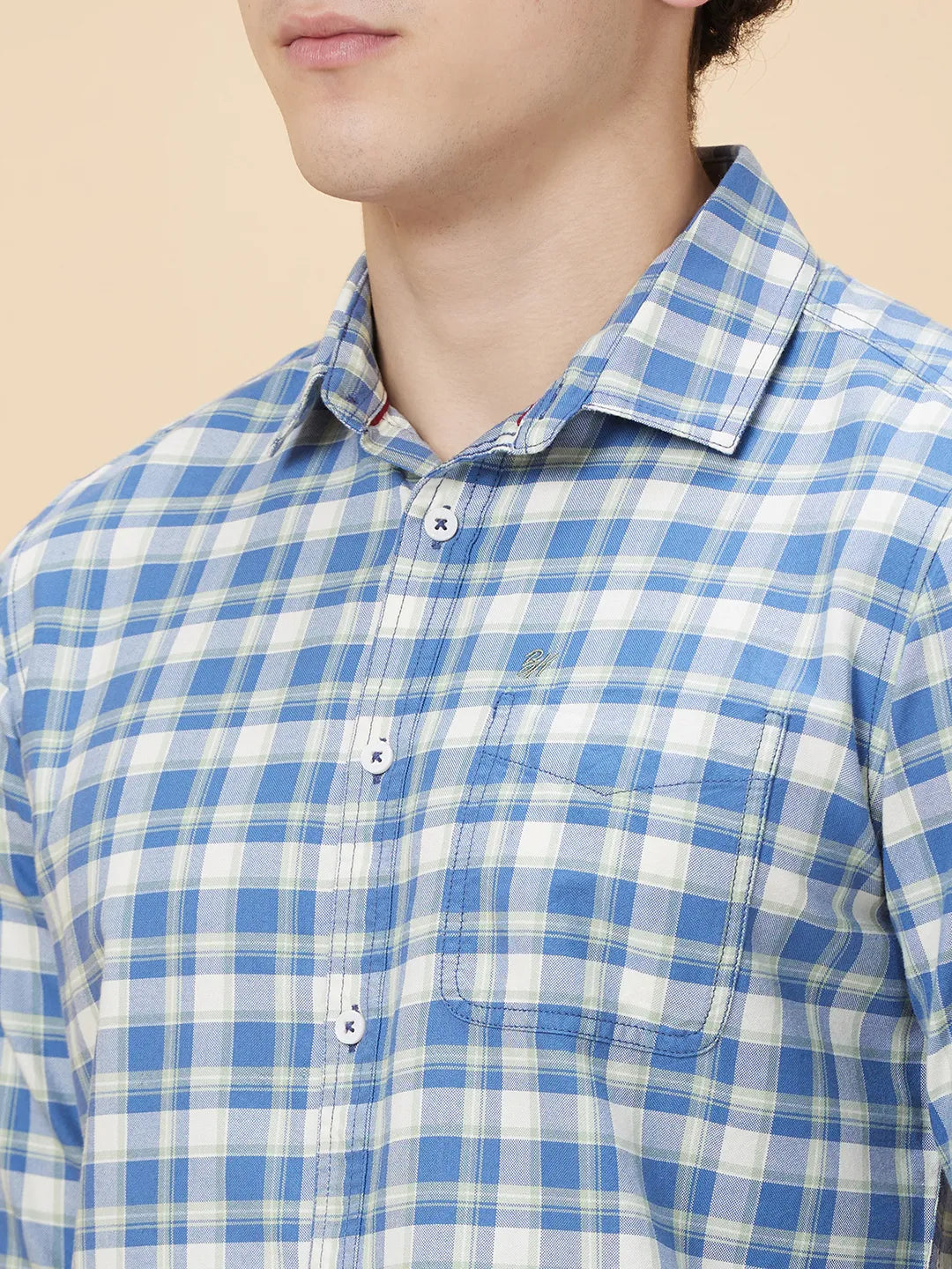 Blue Slim Straight Fit Regular Collar Long Sleeves Men's Shirt by Being Human Clothing