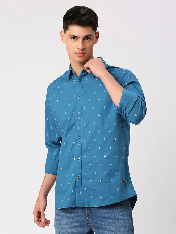Blue Slim Fit Regular Collar Men's Shirt by Being Human Clothing