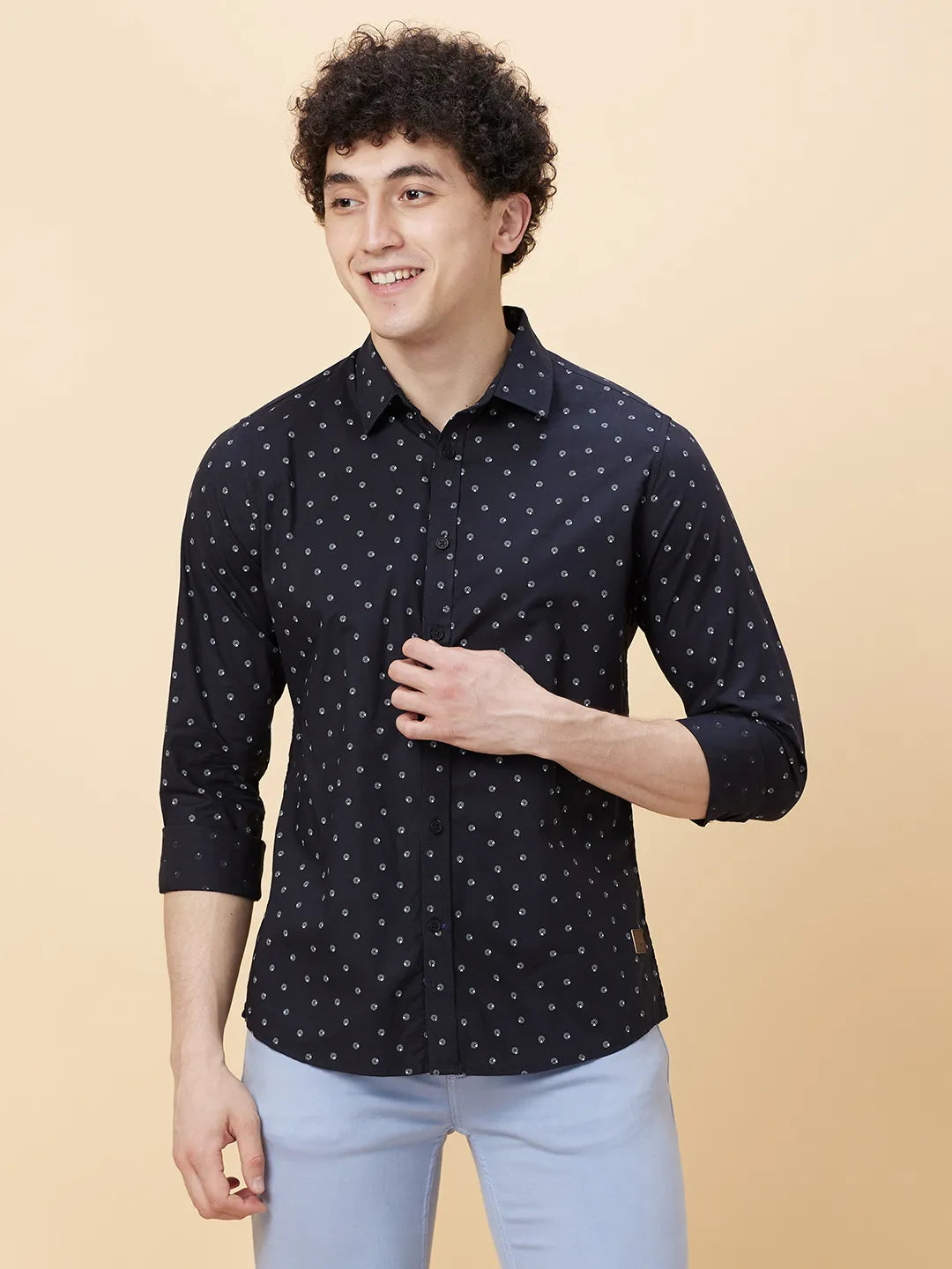 Black Slim Straight Fit Regular Collar Long Sleeves Men's Shirt by Being Human Clothing