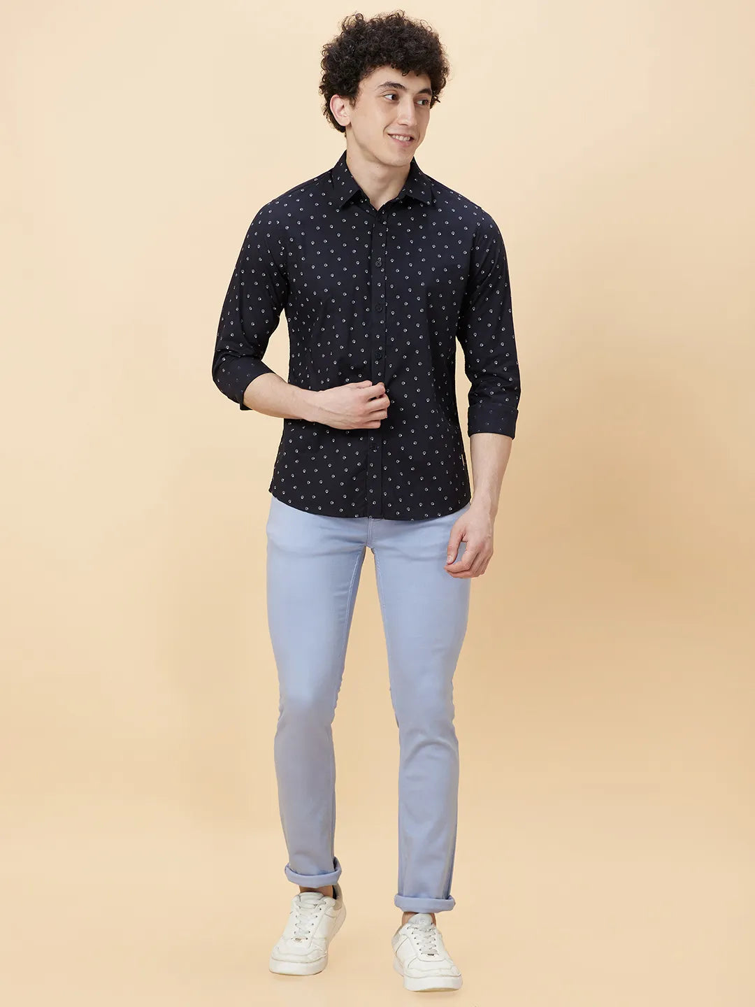 Black Slim Straight Fit Regular Collar Long Sleeves Men's Shirt by Being Human Clothing