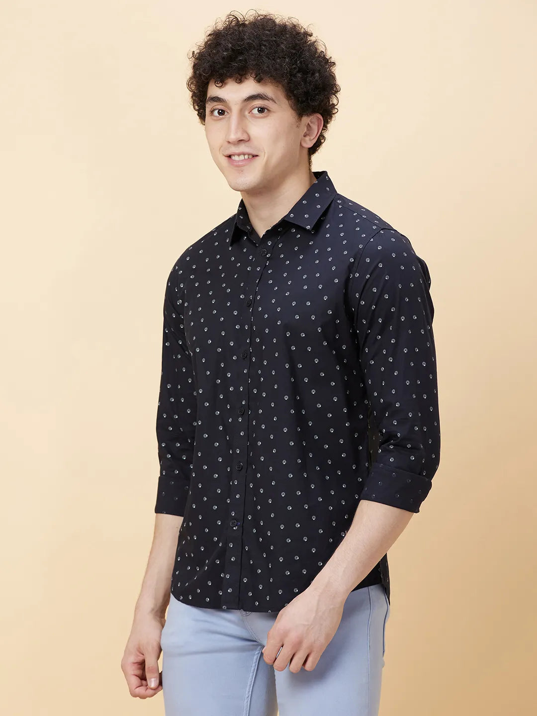 Black Slim Straight Fit Regular Collar Long Sleeves Men's Shirt by Being Human Clothing