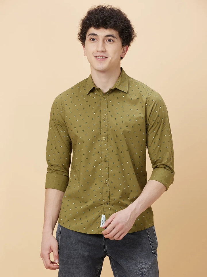 Olive Slim Fit Regular Collar Men's Shirt by Being Human Clothing