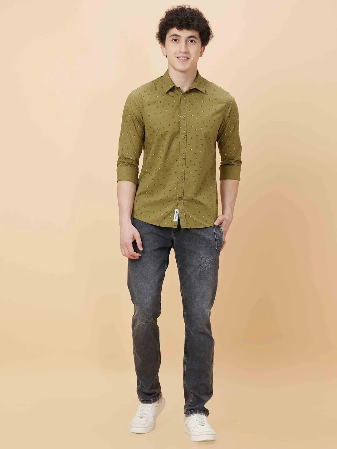 Olive Slim Fit Regular Collar Men's Shirt by Being Human Clothing