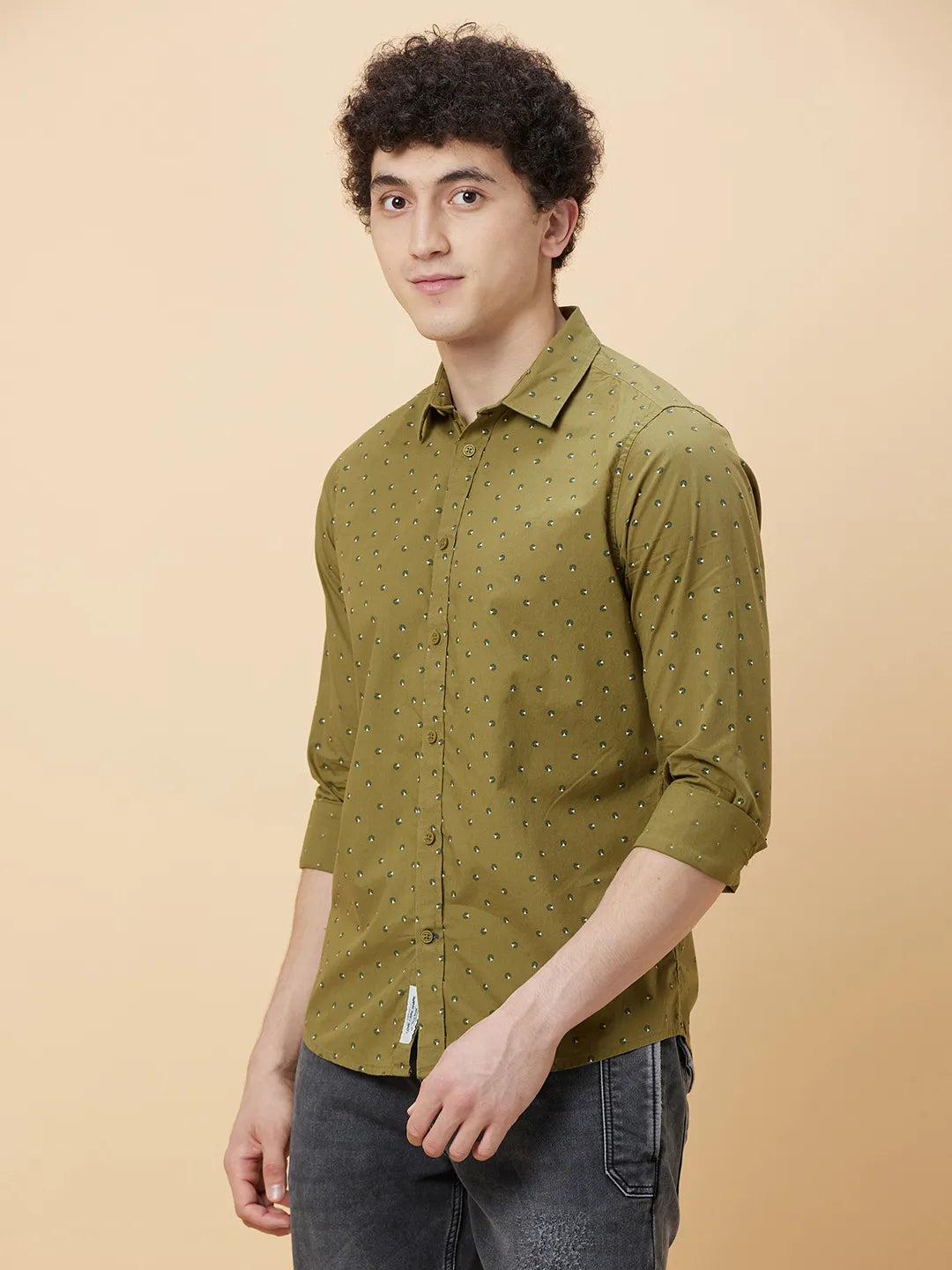 Olive Slim Fit Regular Collar Men's Shirt by Being Human Clothing