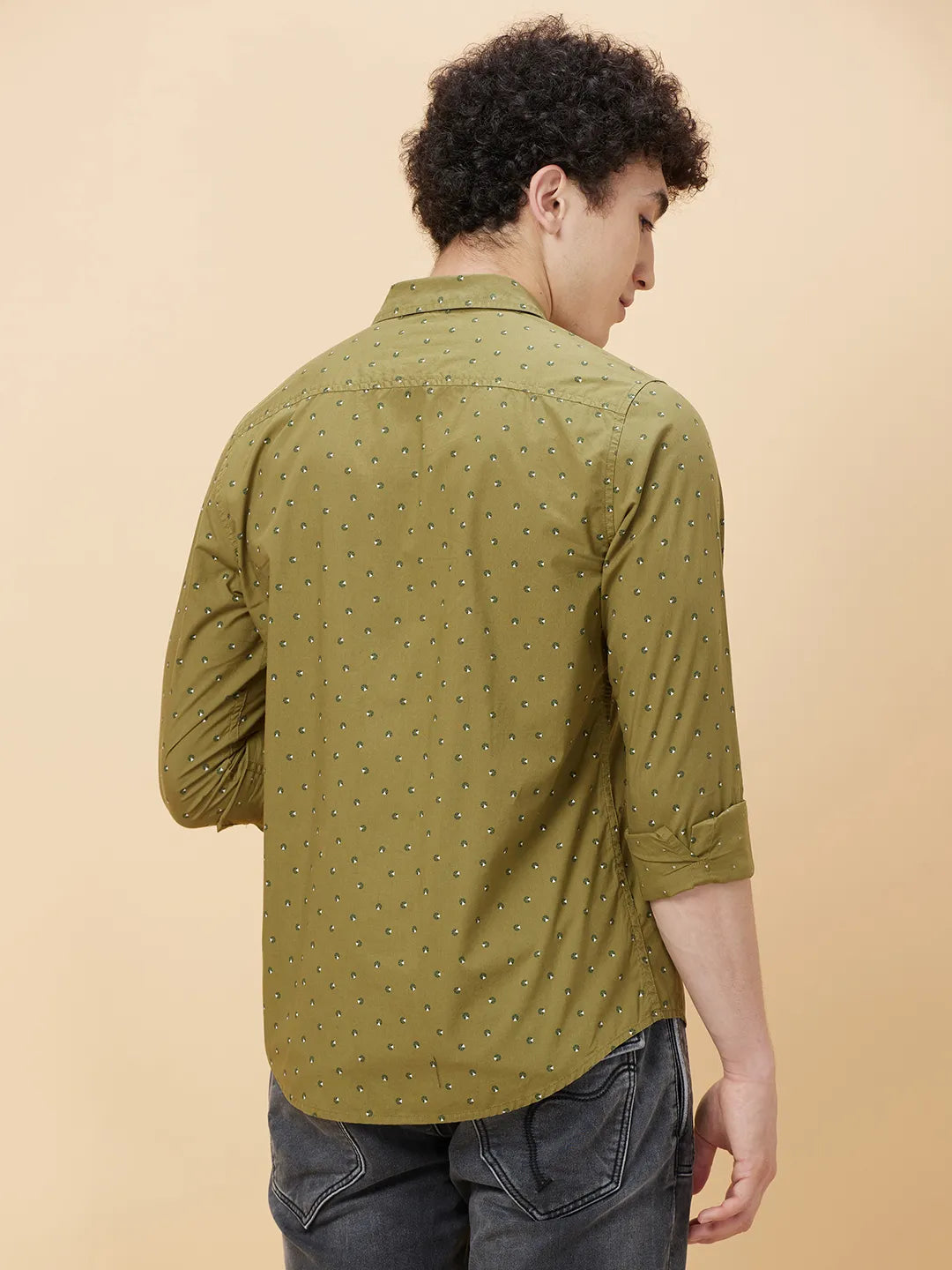 Olive Slim Fit Regular Collar Men's Shirt by Being Human Clothing