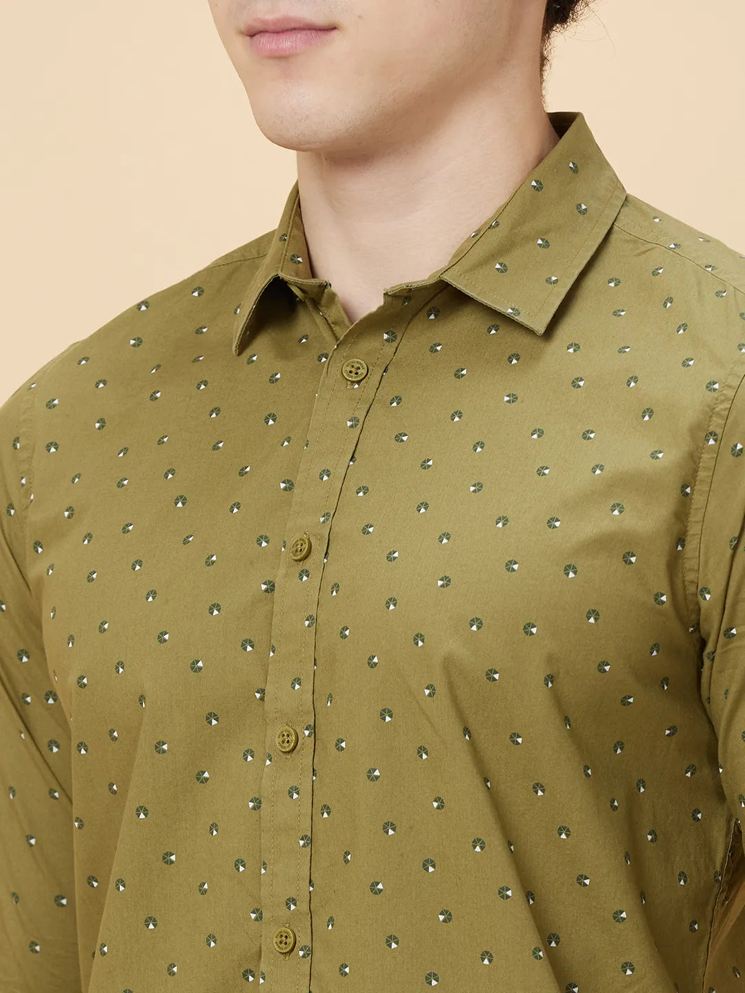 Olive Slim Fit Regular Collar Men's Shirt by Being Human Clothing