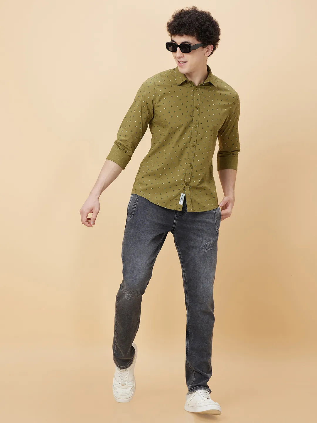 Olive Slim Fit Regular Collar Men's Shirt by Being Human Clothing