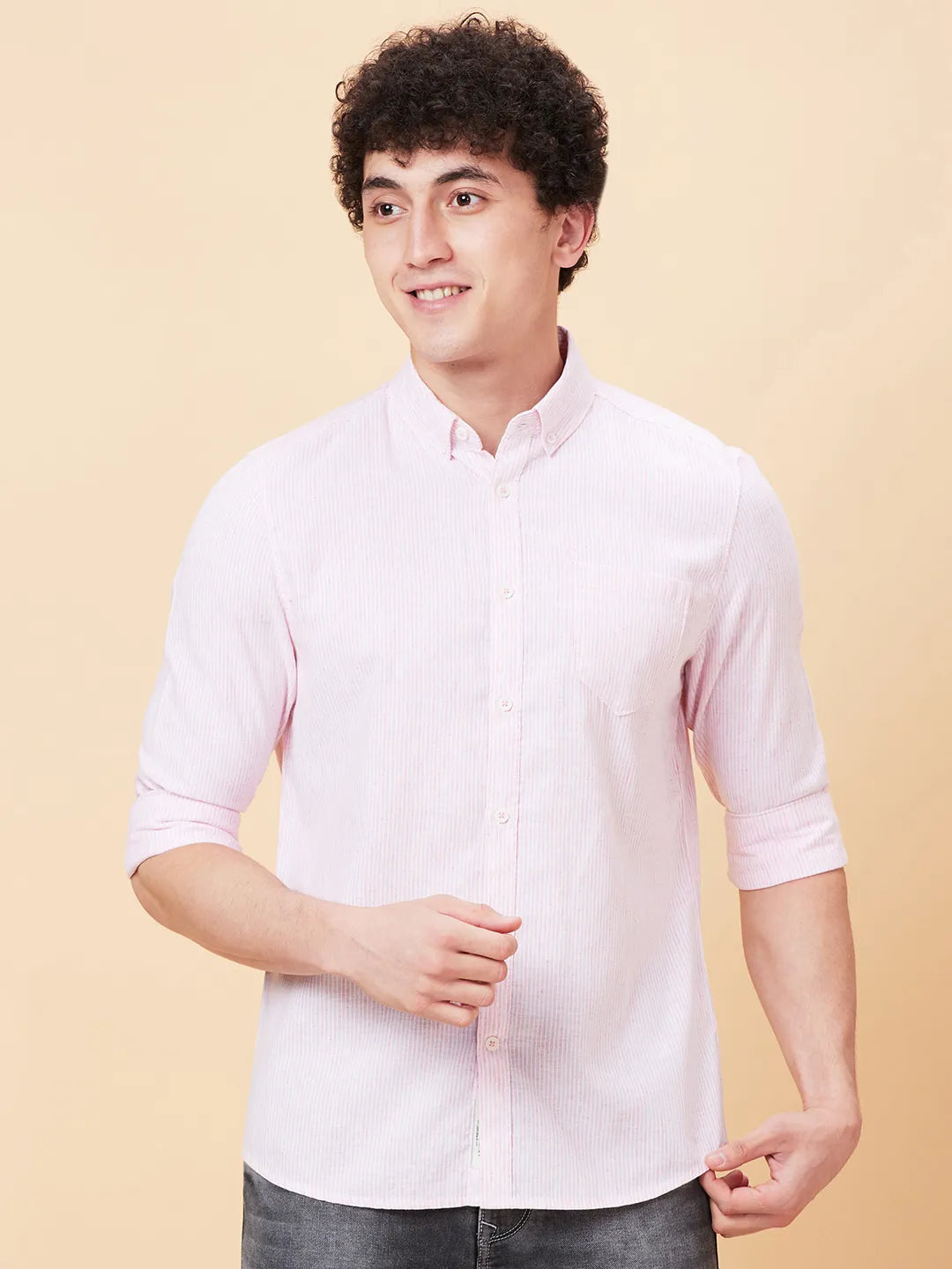 Pink Slim Fit Regular Collar Men's Shirt by Being Human Clothing