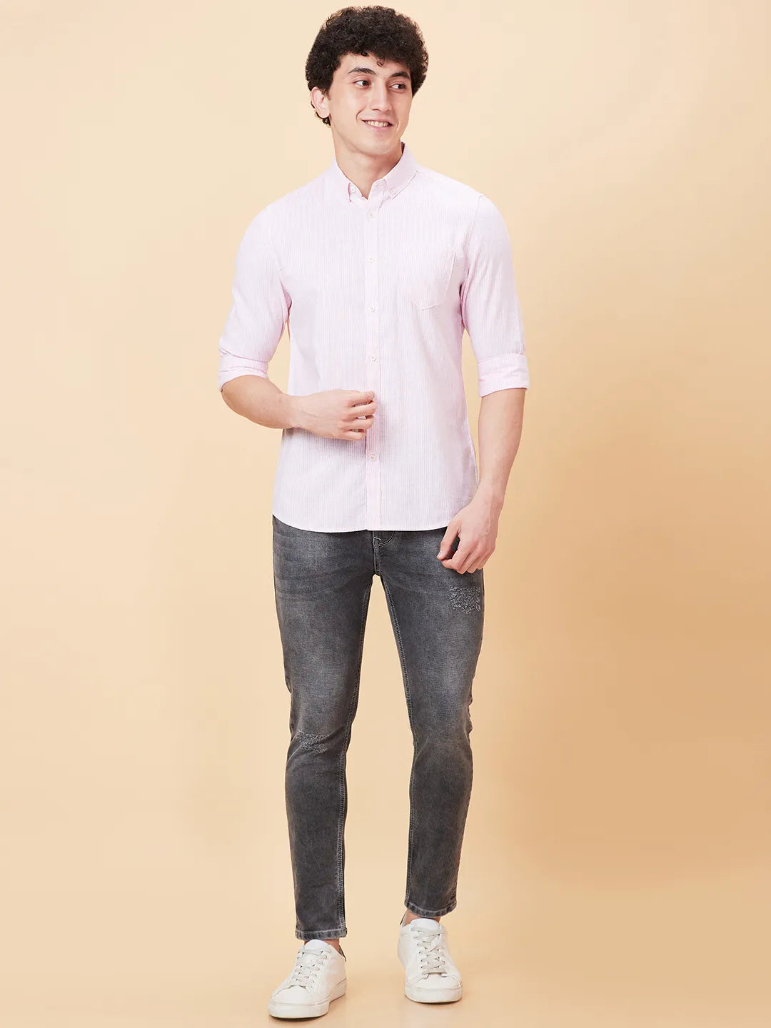 Pink Slim Fit Regular Collar Men's Shirt by Being Human Clothing