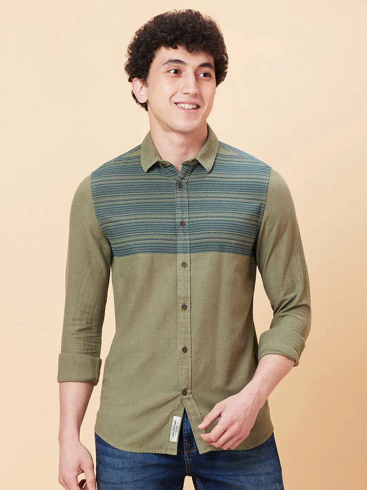 Olive Slim Fit Regular Collar Men's Shirt by Being Human Clothing