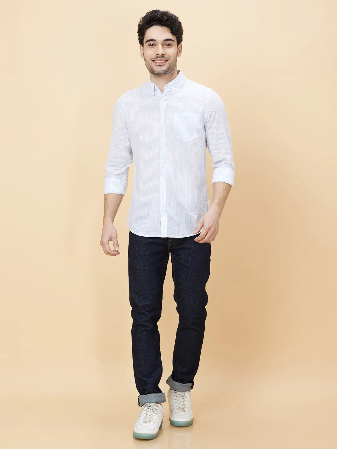 Blue Slim Straight Fit Regular Collar Long Sleeves Men's Shirt by Being Human Clothing