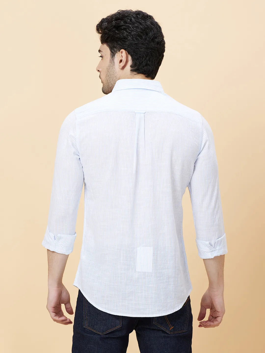 Blue Slim Straight Fit Regular Collar Long Sleeves Men's Shirt by Being Human Clothing