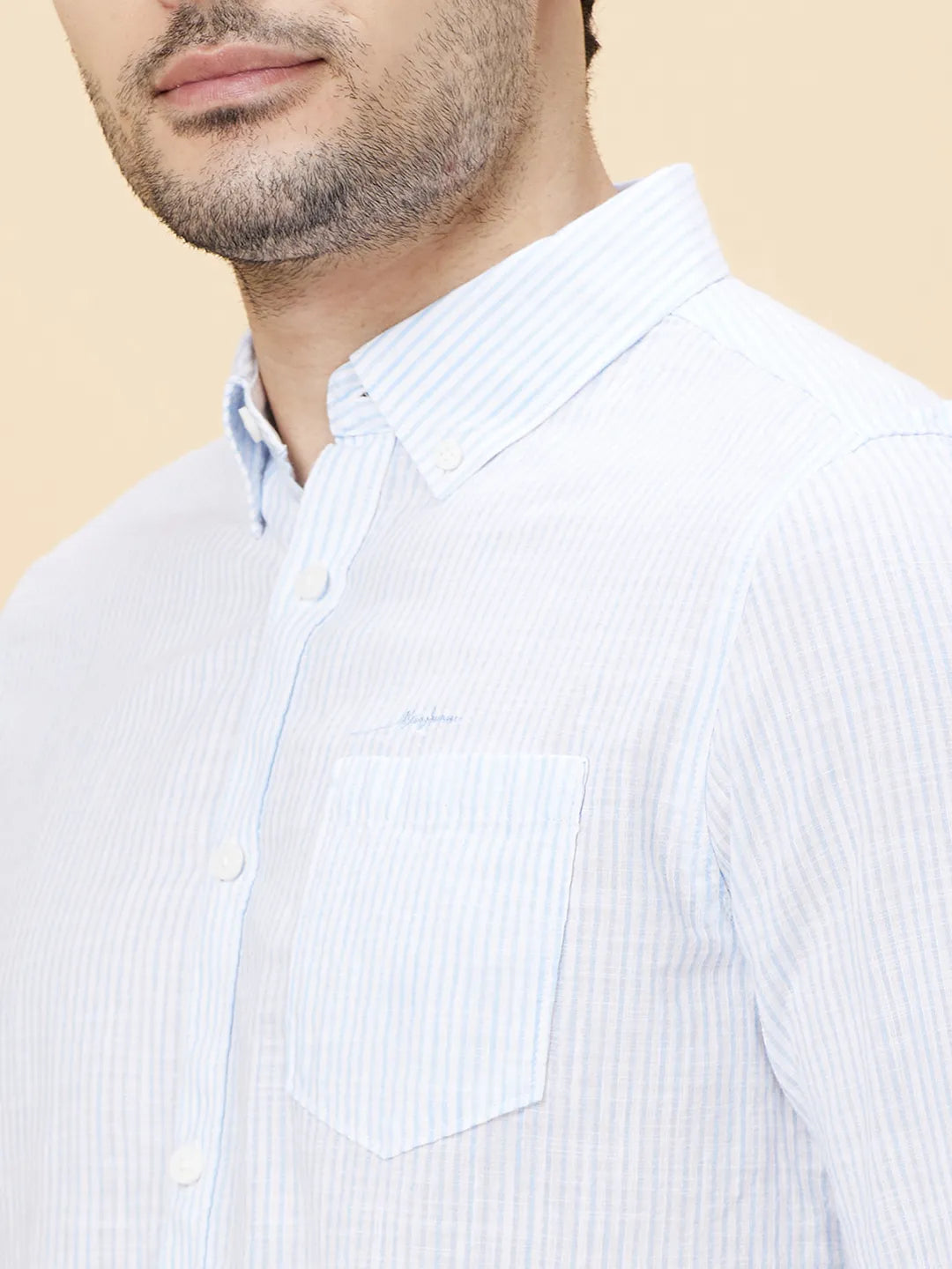 Blue Slim Straight Fit Regular Collar Long Sleeves Men's Shirt by Being Human Clothing