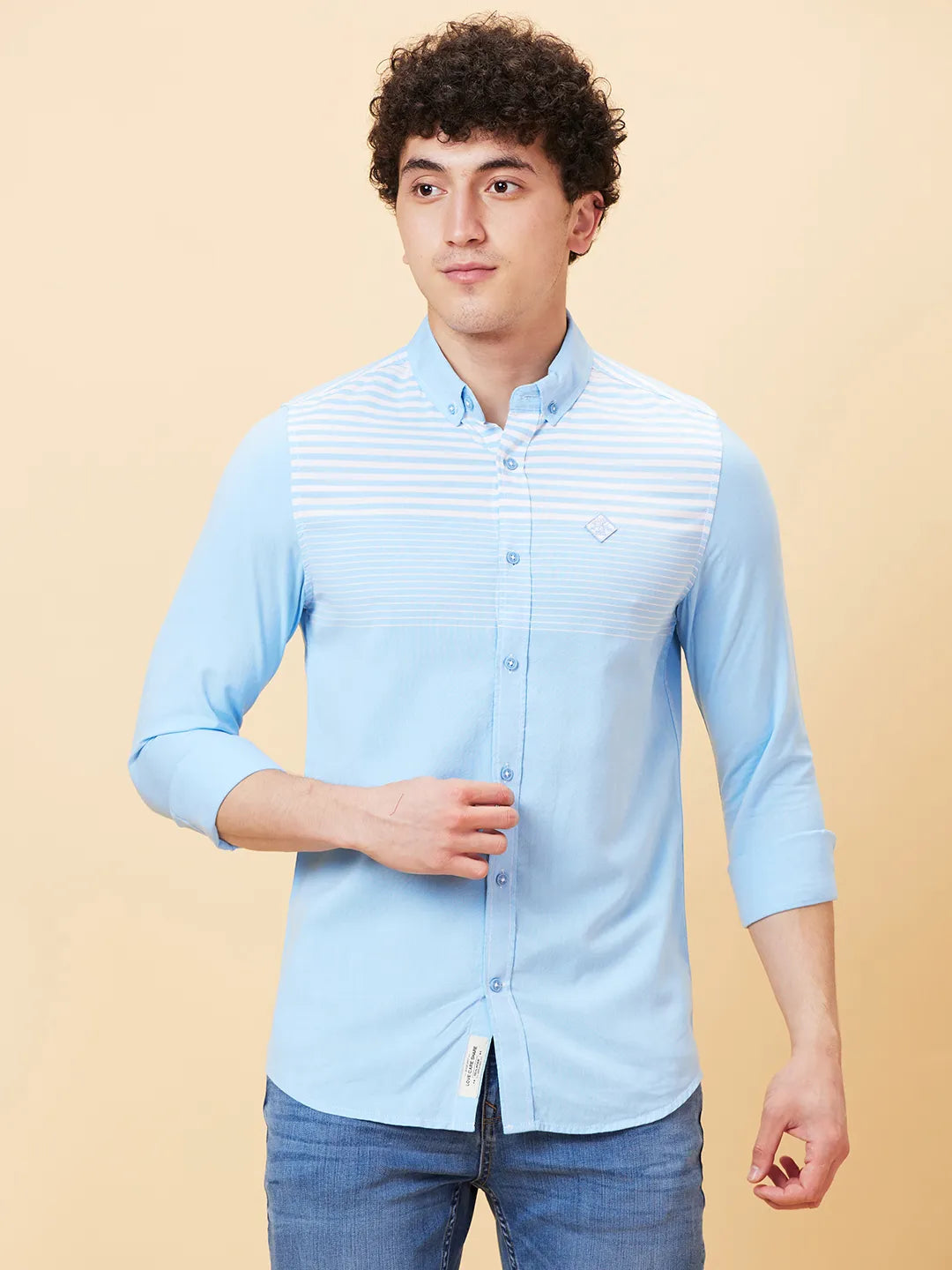 Blue Slim Fit Regular Collar Men's Shirt by Being Human Clothing