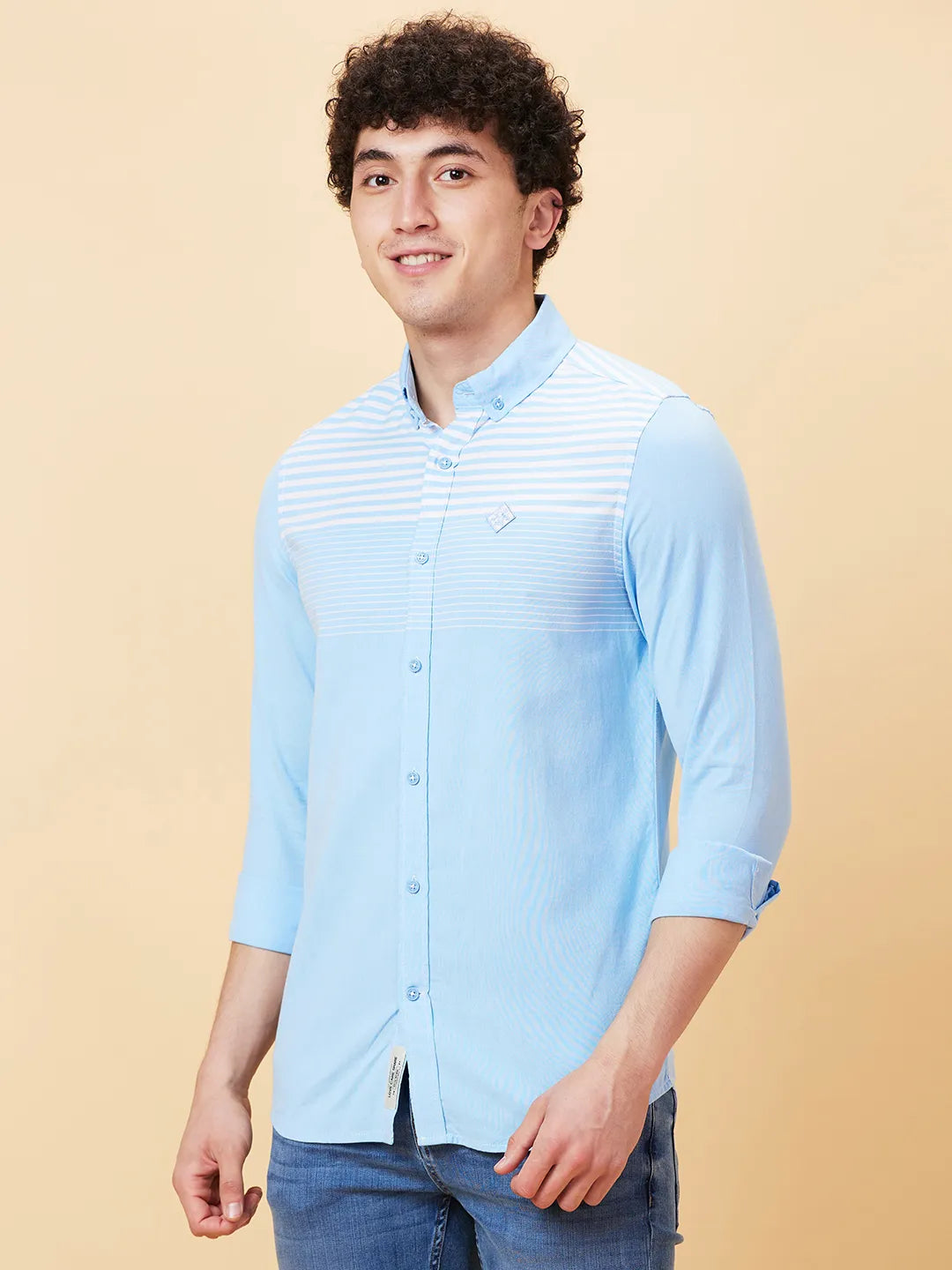 Blue Slim Fit Regular Collar Men's Shirt by Being Human Clothing