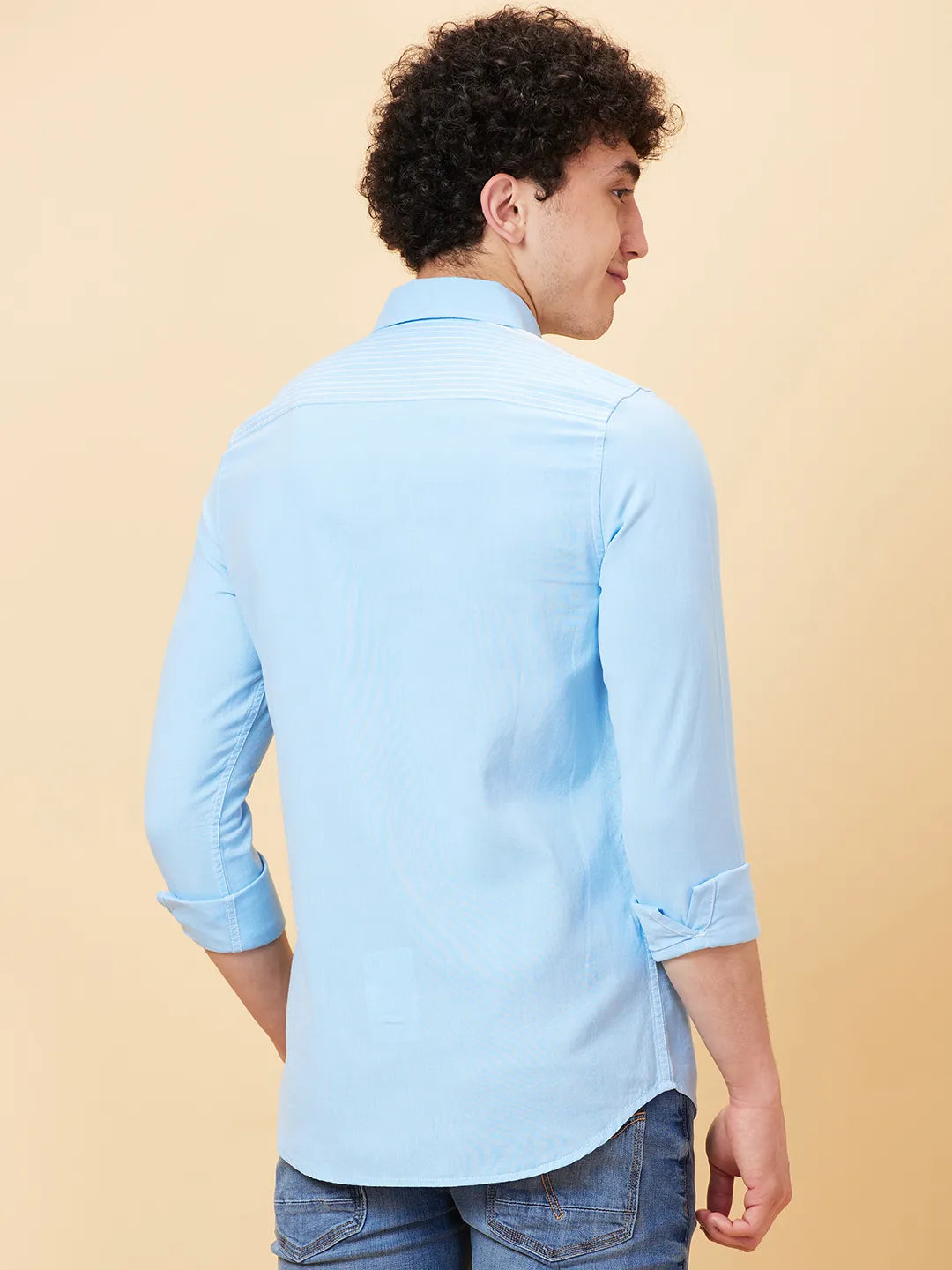 Blue Slim Fit Regular Collar Men's Shirt by Being Human Clothing