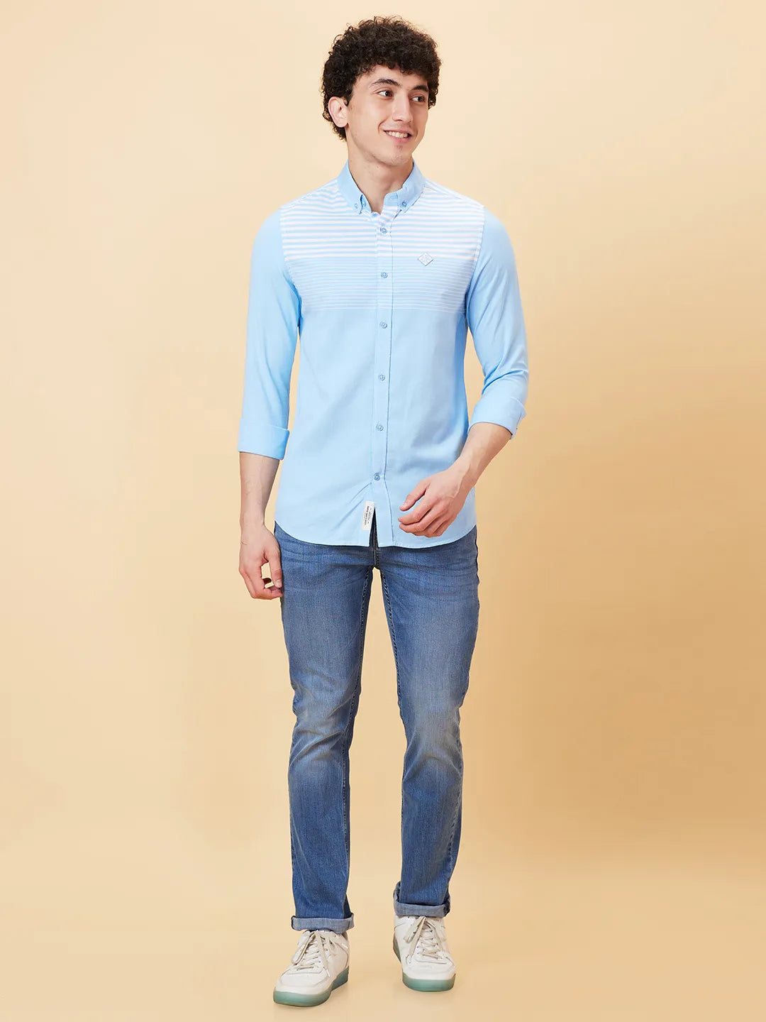 Blue Slim Fit Regular Collar Men's Shirt by Being Human Clothing