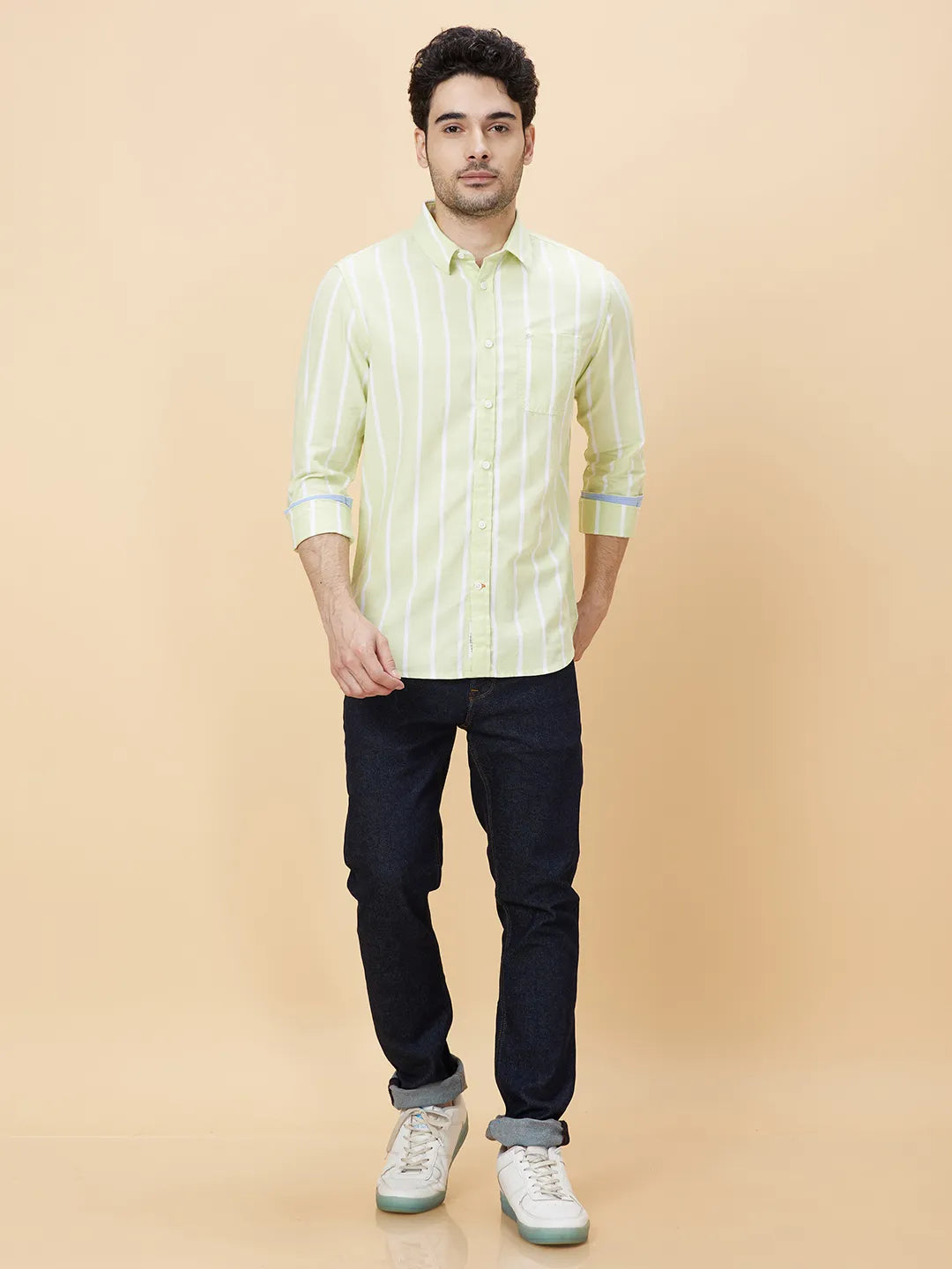 Green Slim Fit Regular Collar Men's Shirt by Being Human Clothing