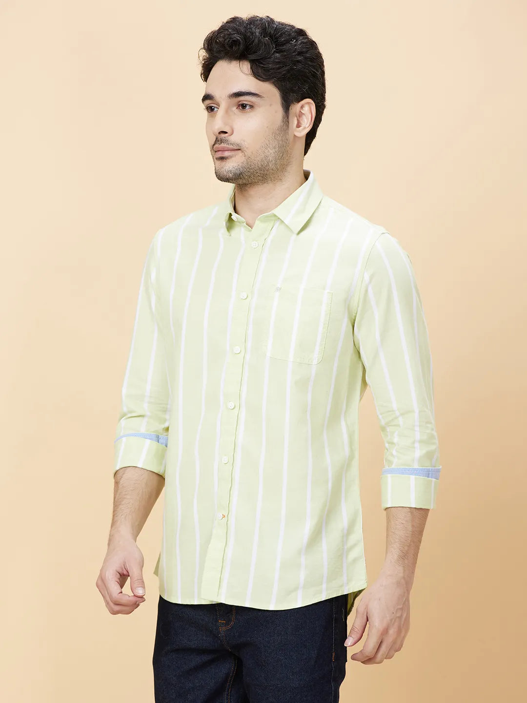 Green Slim Fit Regular Collar Men's Shirt by Being Human Clothing