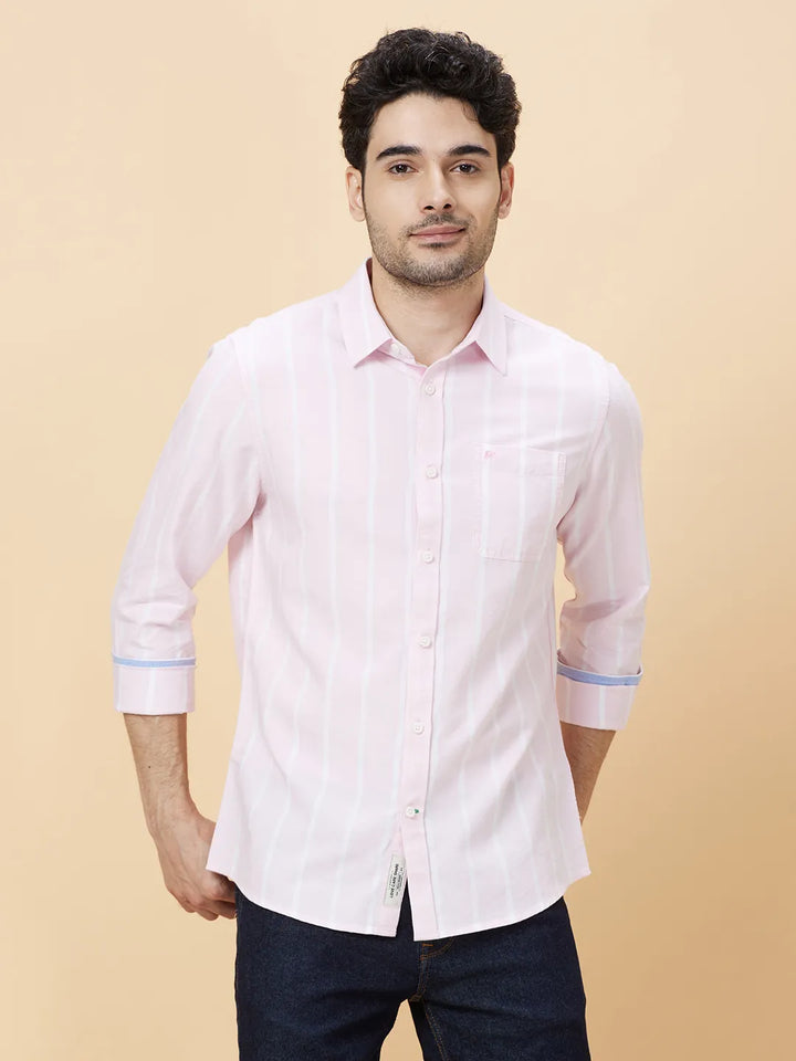 Light Pink Slim Fit Regular Collar Men's Shirt by Being Human Clothing