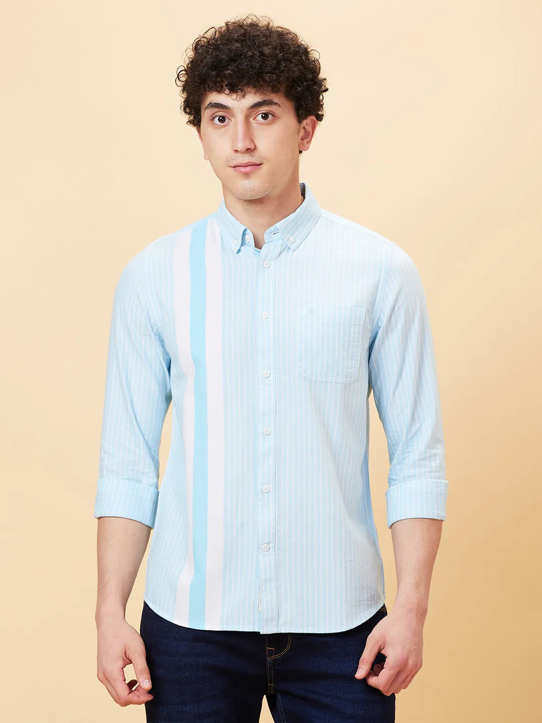 Blue Slim Fit Regular Collar Mens' Shirt by Being Human Clothing