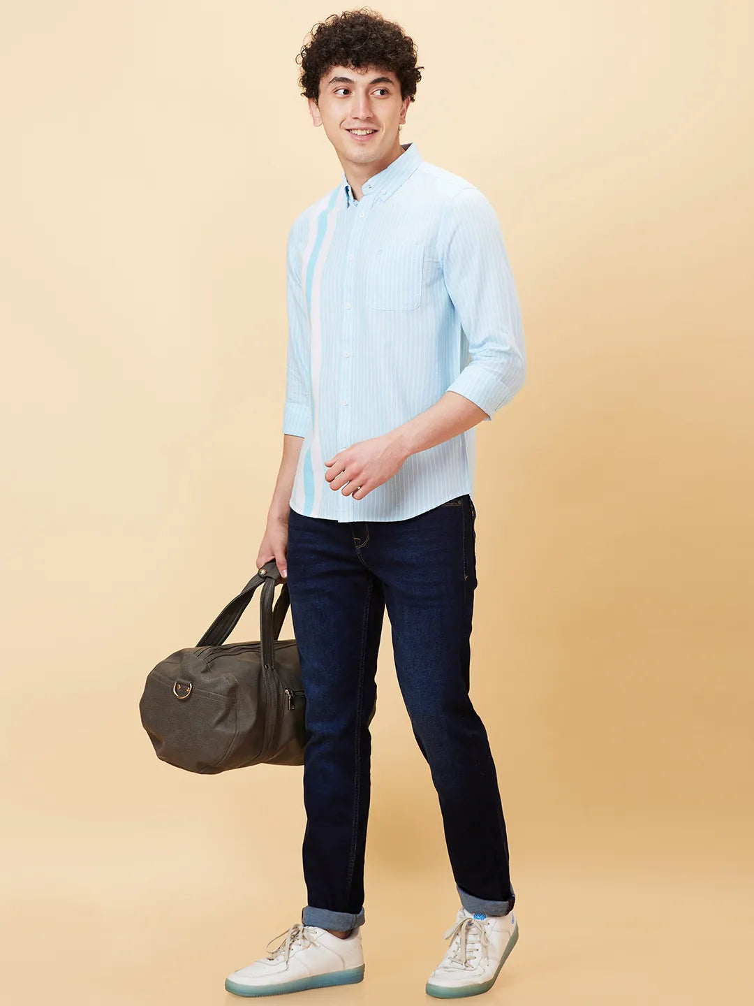 Blue Slim Fit Regular Collar Mens' Shirt by Being Human Clothing