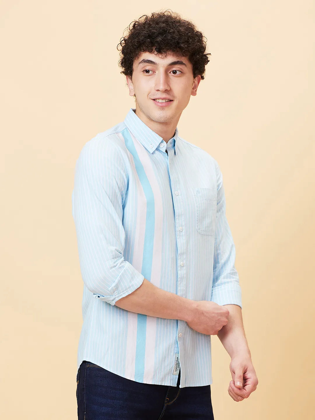 Blue Slim Fit Regular Collar Mens' Shirt by Being Human Clothing