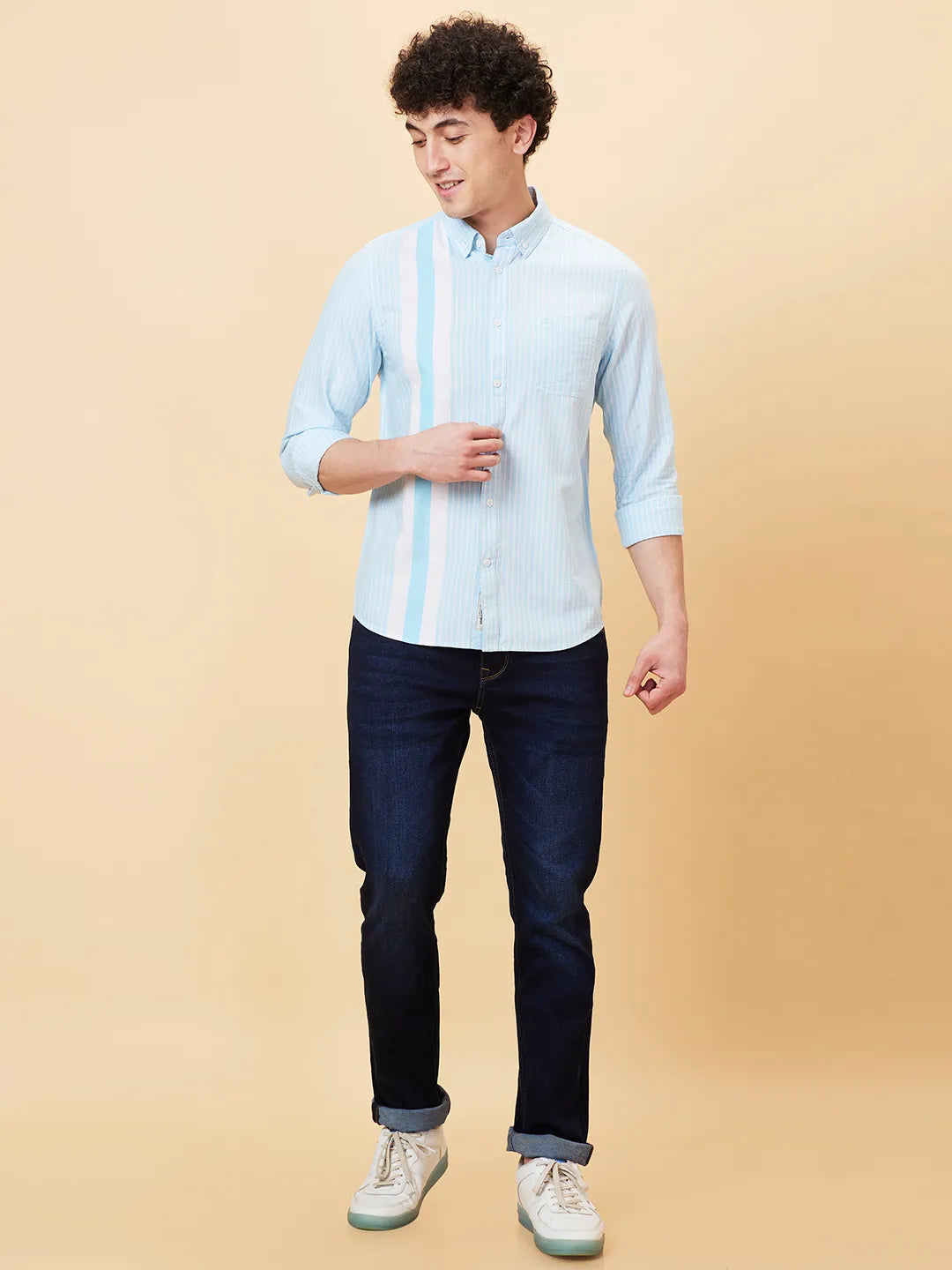 Blue Slim Fit Regular Collar Mens' Shirt by Being Human Clothing