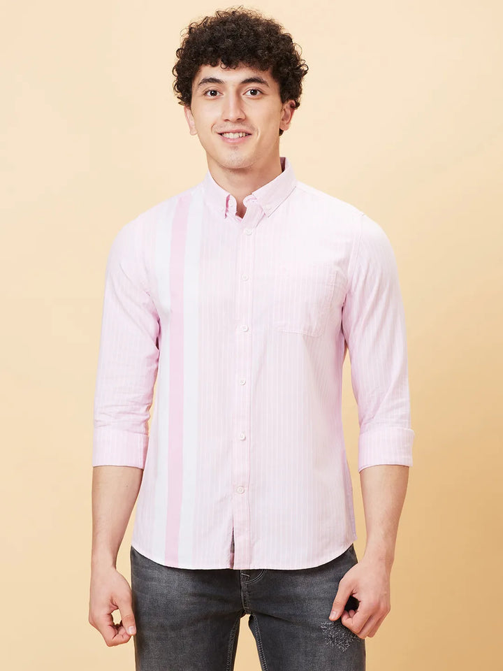 Pink Slim Fit Regular Collar Men's Shirt by Being Human Clothing