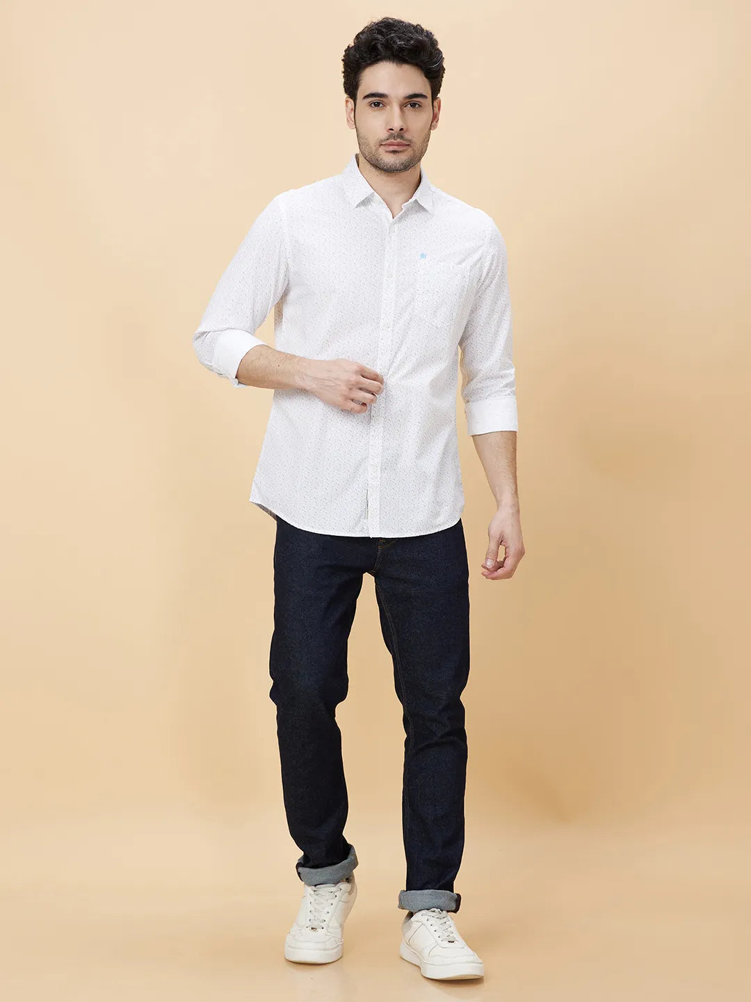 White Slim Fit Regular Collar Men's Shirt by Being Human Clothing