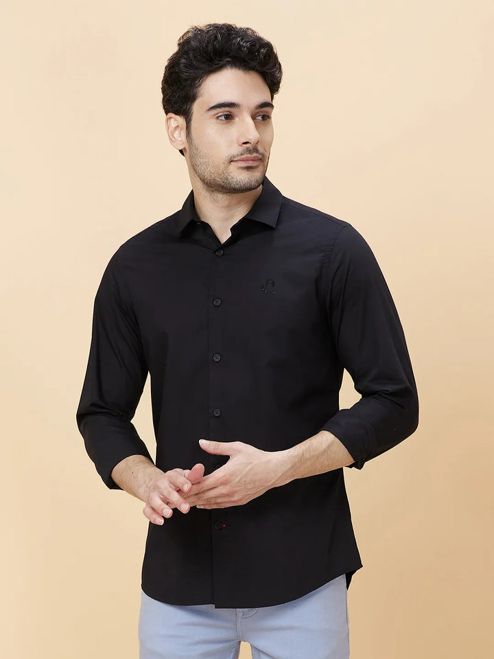 Black Slim Fit Regular Collar Men's Shirt by Being Human Clothing