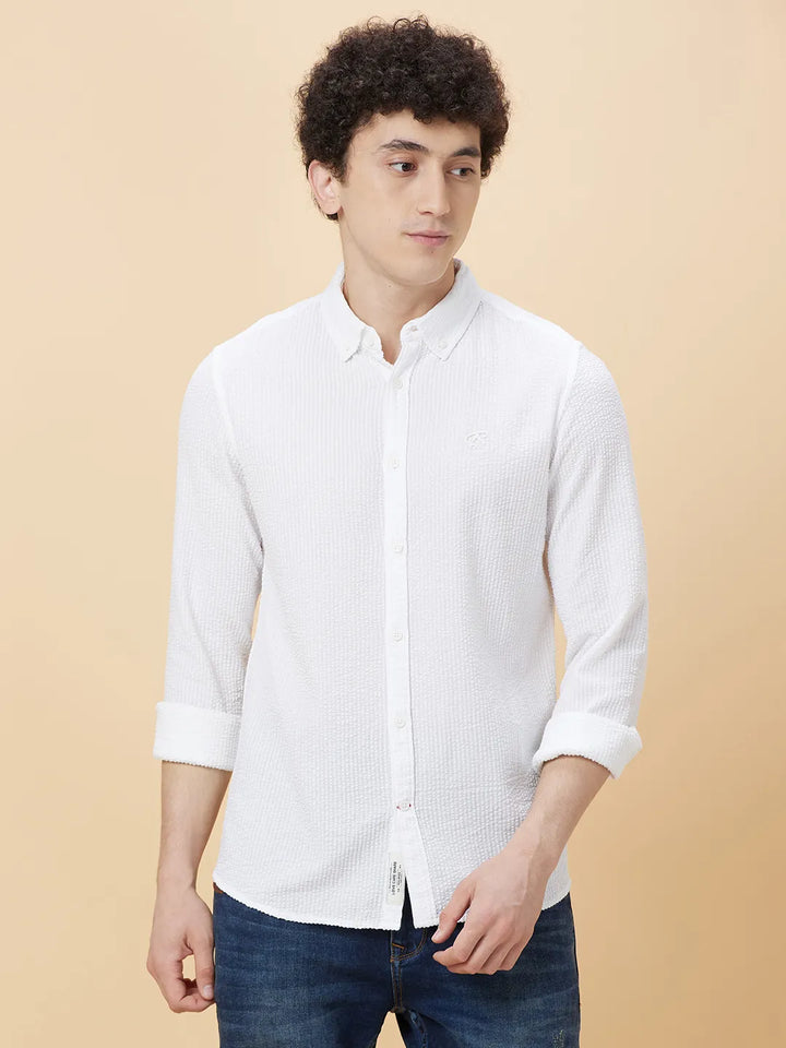 White Slim Straight Fit Regular Collar Long Sleeves Men's Shirt by Being Human Clothing