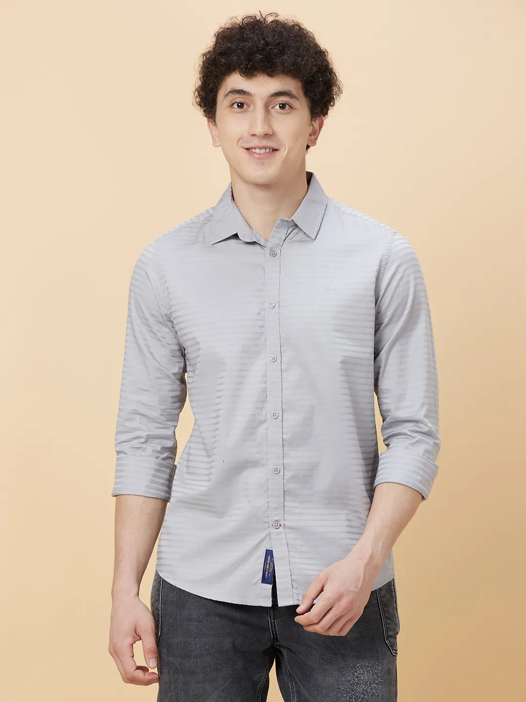 Grey Slim Fit Regular Collar Men's Shirt by Being Human Clothing