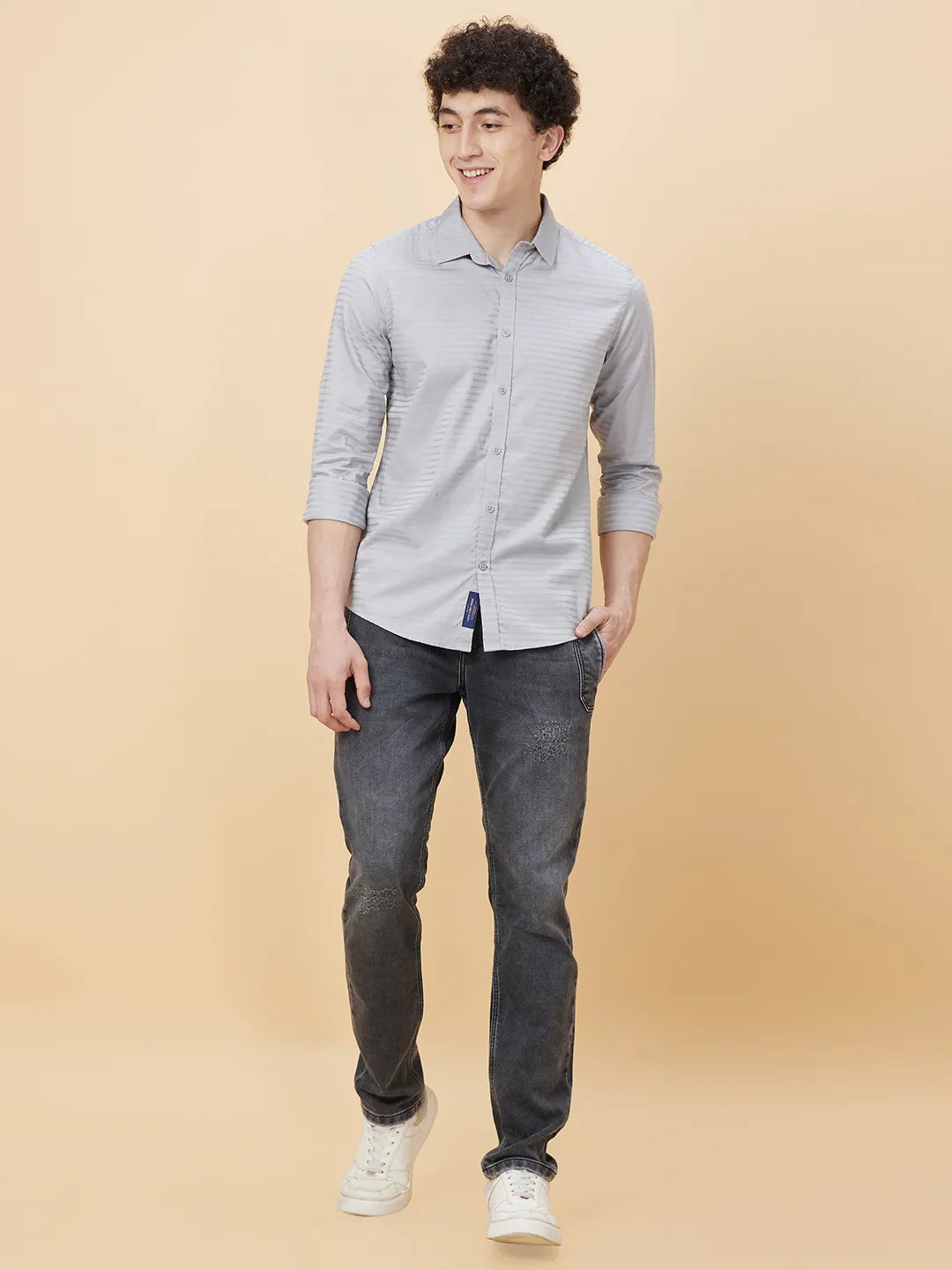 Grey Slim Fit Regular Collar Men's Shirt by Being Human Clothing