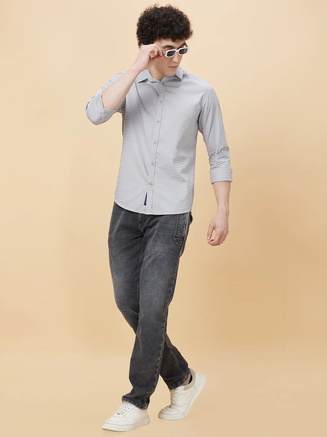 Grey Slim Fit Regular Collar Men's Shirt by Being Human Clothing