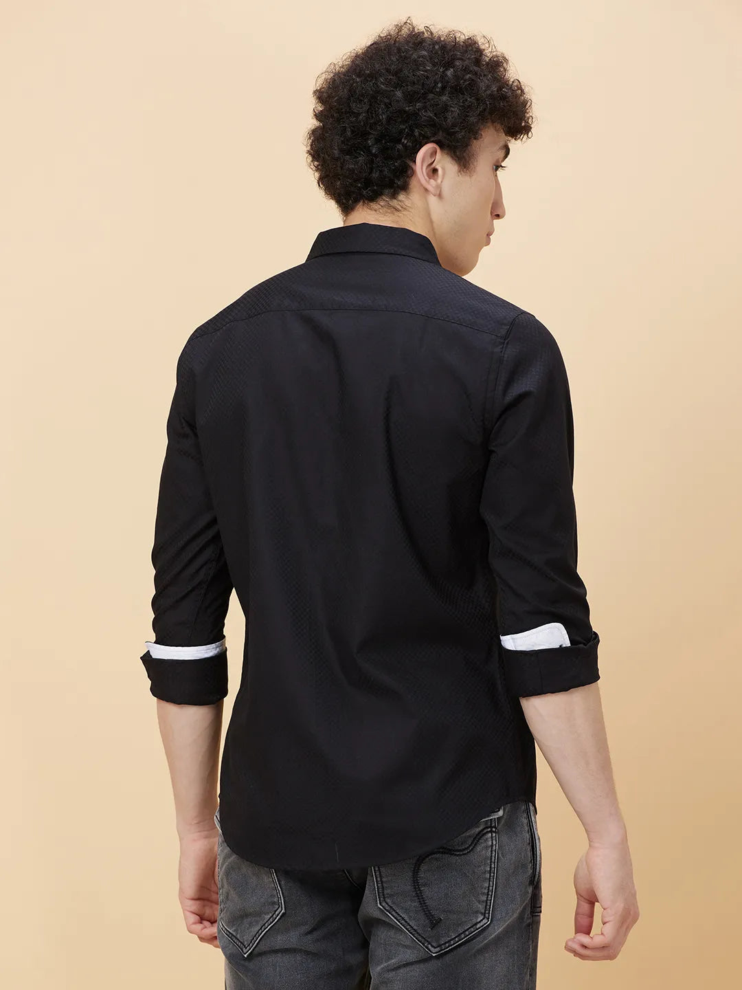 Black Slim Fit Regular Collar Men's Shirt by Being Human Clothing